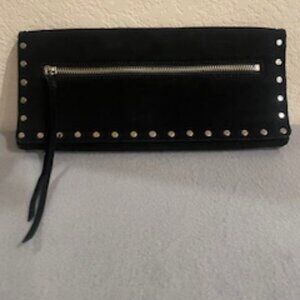 Banana Republic Black Suede Leather Clutch Purse Studded Envelope Wallet #104